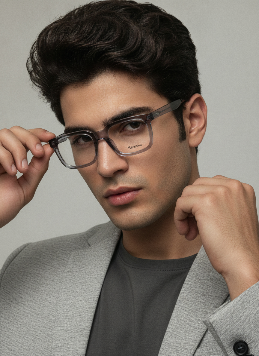 عینک طبی مردانه bershka  طوسی شیشه ای ملایم