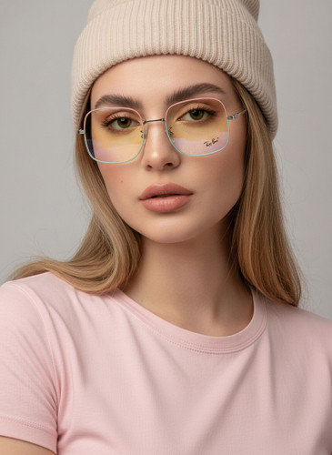 عینک طبی زنانه rayban مربعی ابی صورتی فانتزی
