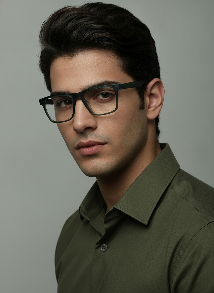 عینک طبی مردونه just one  مربعی سبز تیره
